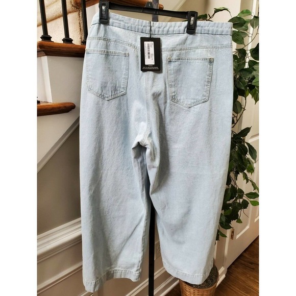 PrettyLittleThing Women's Light Blue Denim Cotton Wide Legs Casual Pants Size 20 - Picture 6 of 12